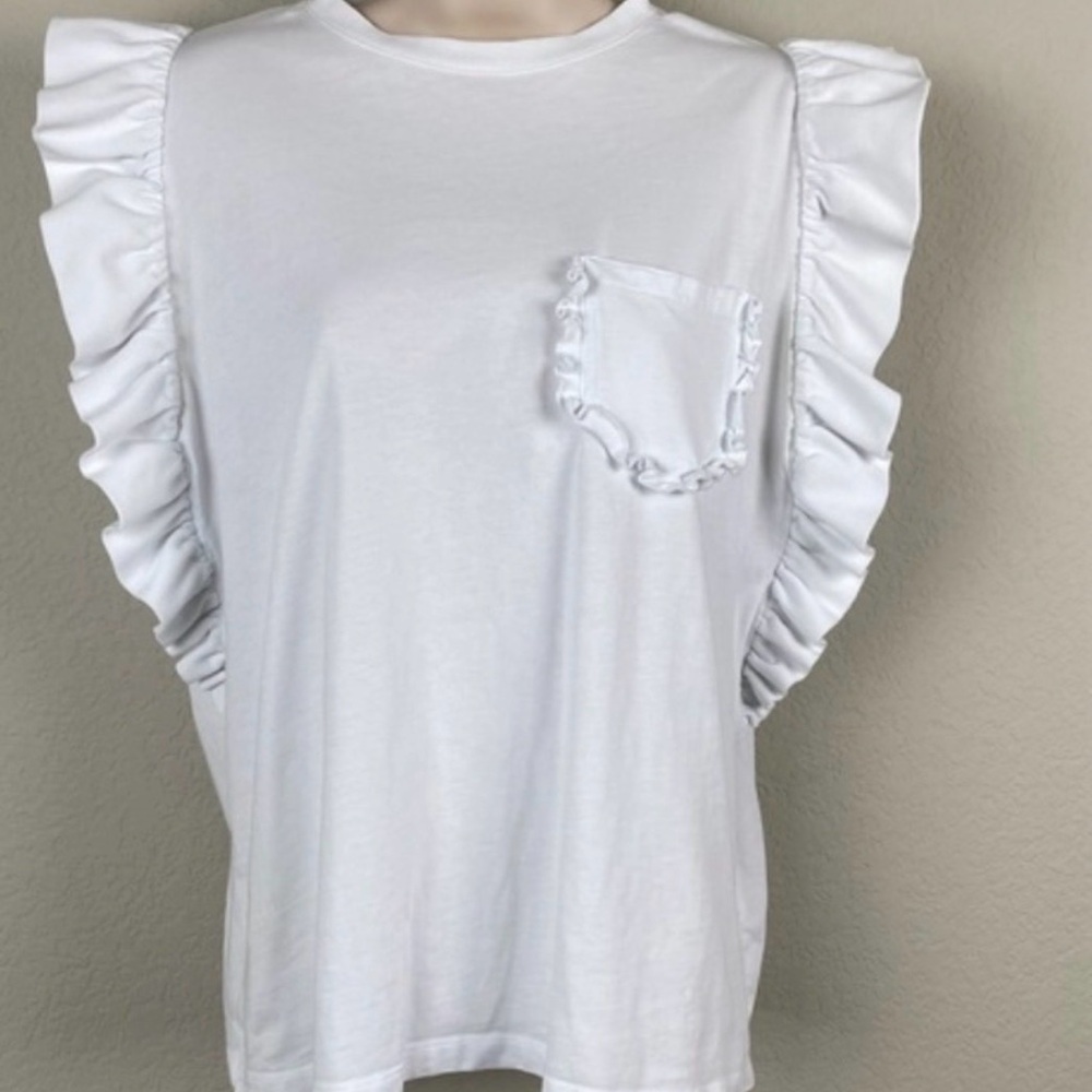 MSGM White Ruffle Sleeve Top